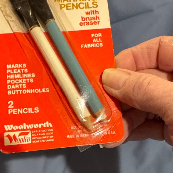 Woolworth Fabric Marking Pencils with Brush Eraser - Black and Blue - Picture 2 of 14